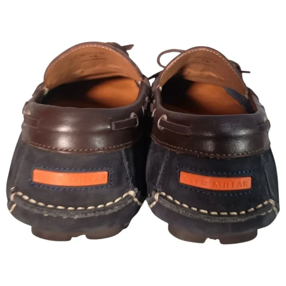 Peter Millar Brown Driver Loafer Moccasin Casual Shoe Mens 9 Brown Blue Leather